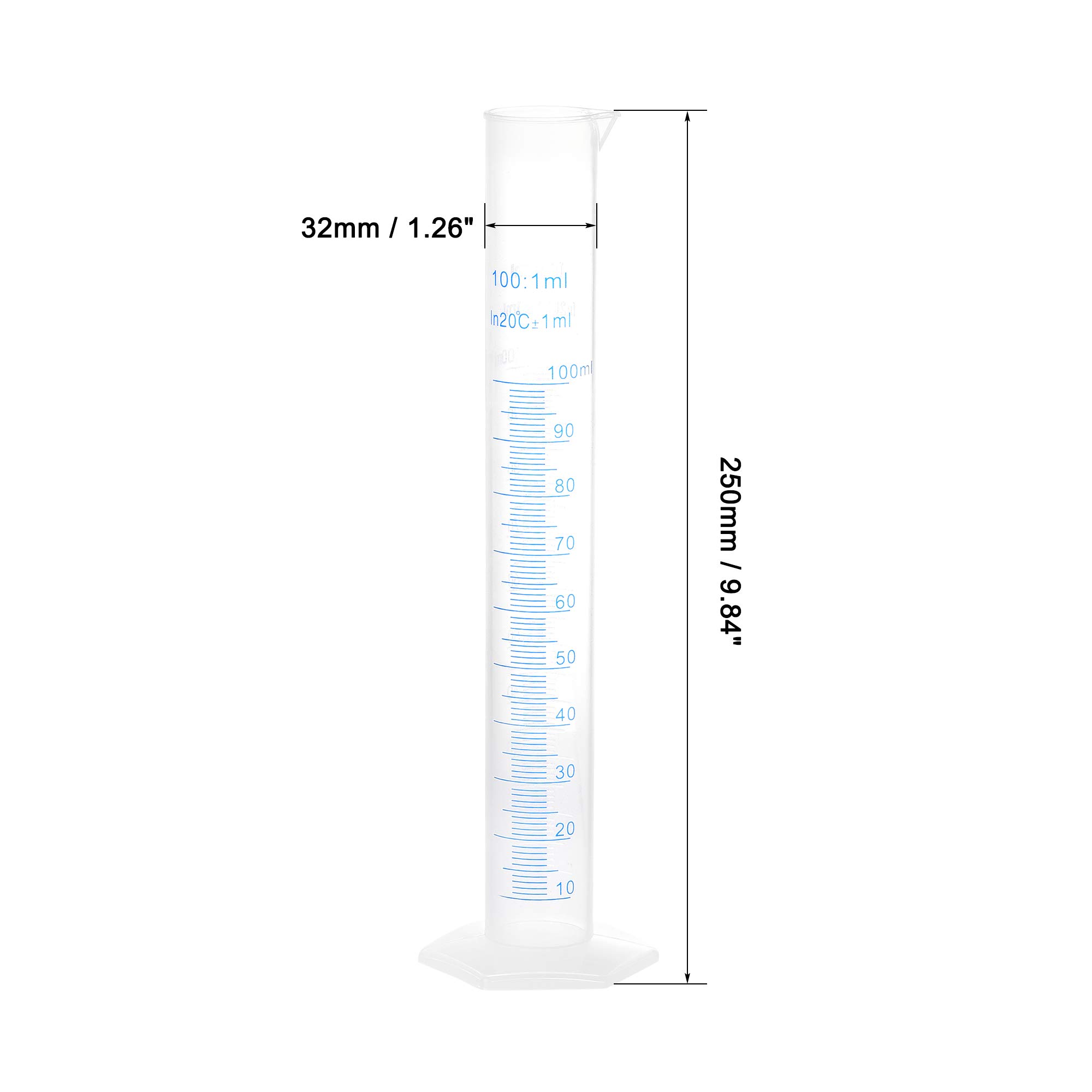sourcing map Plástico Graduado Cilindro, 100ml Medición Cilindro, Ciencia Prueba Tubo Precipitados Vasos, 2 Caras Métrico Marcado, Transparente Hexagonal Base para Laboratorio Hogar 6uds