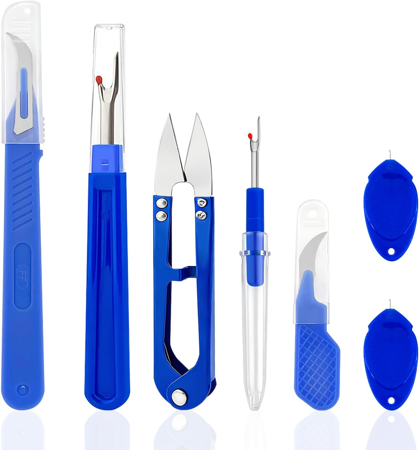 GDMINLO Seam Ripper Set, 2 Big and 2 Small Stitch Remover Tools with Automatic Needle Threaders and Thread Snip, for Sewing and Quilting
