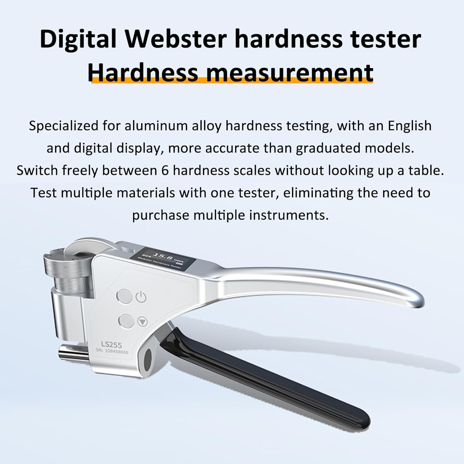 Probador digital de dureza, probador de metal de aluminio portátil, 0.6-8 mm de grosor, ID > 10 mm, almacena 9 juegos de datos, para materiales metálicos