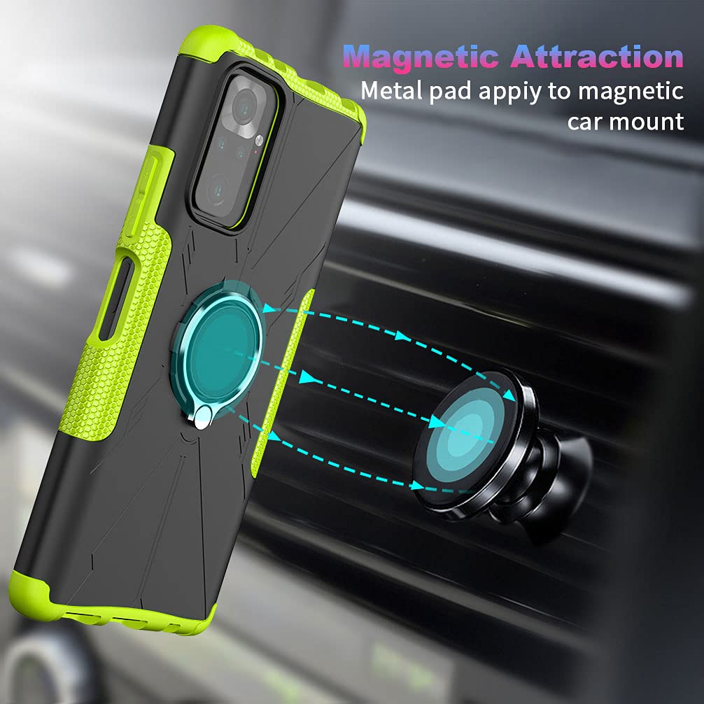 DESSEN Cover per Xiaomi Redmi Note 10 Pro/Note 10 PRO MAX 4G, Custodia Morbida in Silicone TPU/PC e Obiettivo Case, Antiurto Guscio con Magnetico Anello Rotante Supporto Bumper. Nero
