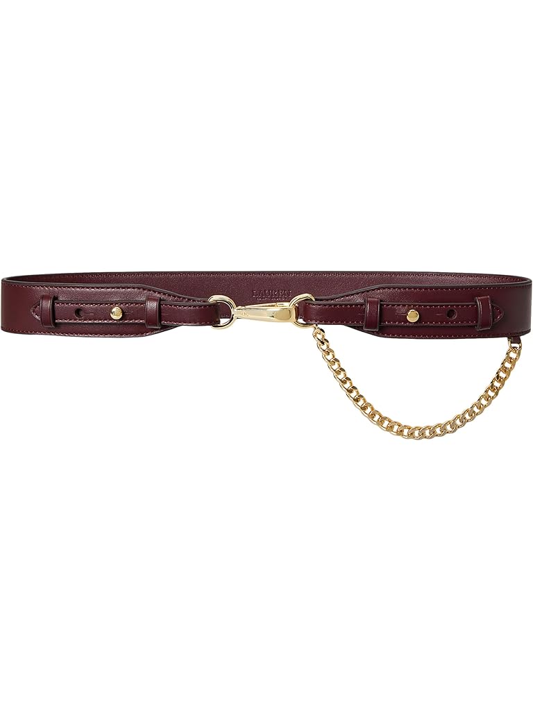 Burgundy Lauren Ralph Lauren Chain-Trim Leather Dog-Clip Belt