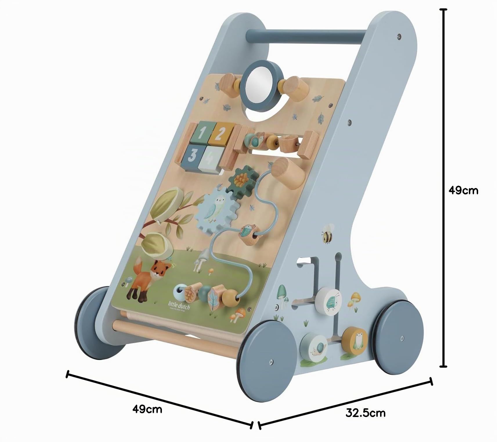 Little Dutch Forest Friends 7232 - Carrito de madera para actividades de madera, color azul