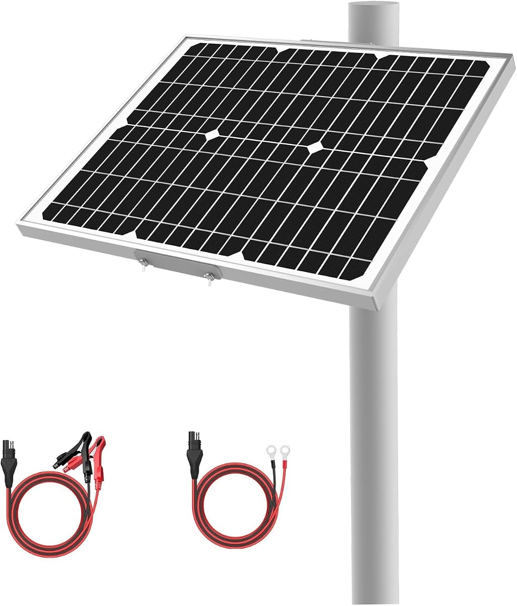 12V 20W Solar Battery Trickle Charger & Maintainer - Waterproof 20 Watt Solar Panel Built-in Ultra Smart MPPT Charge Controller + Adjustable Pole Mount Brackets for Pole Dia 1.5-3.0inch/40-80mm