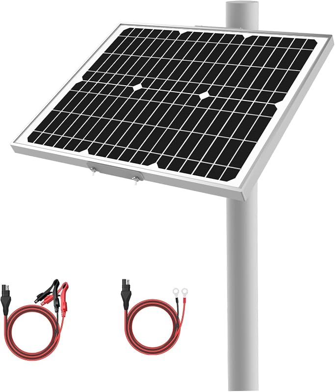 12V 20W Solar Battery Trickle Charger & Maintainer - Waterproof 20 Watt Solar Panel Built-in Ultra Smart MPPT Charge Controller + Adjustable Pole Mount Brackets for Pole Dia 1.5-3.0inch/40-80mm