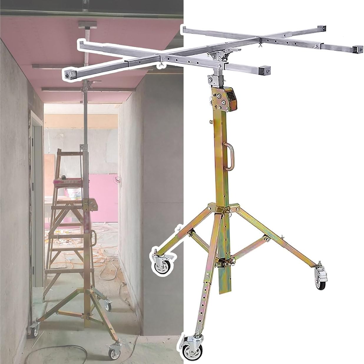 Sollevatore per cartongesso resistente, per pannelli in gesso, capacità 80 kg, gru per lastre in cartongesso con ruote bloccabili, altezza 4 m