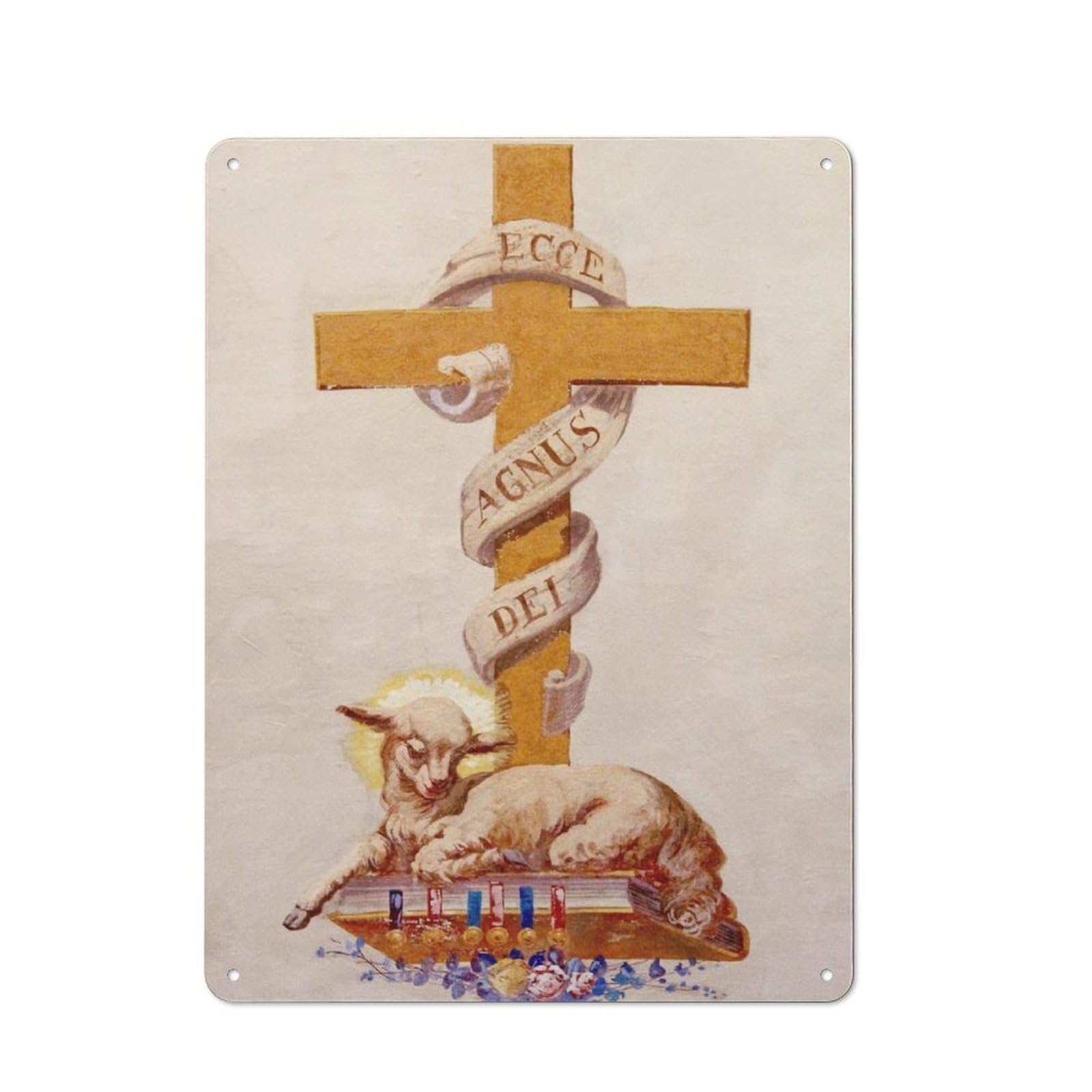 Junmoney Lamb Of God Metal Wall Sign 40X30cm Featuring For Workshop Wall, Suited To Metal Sign Collectors