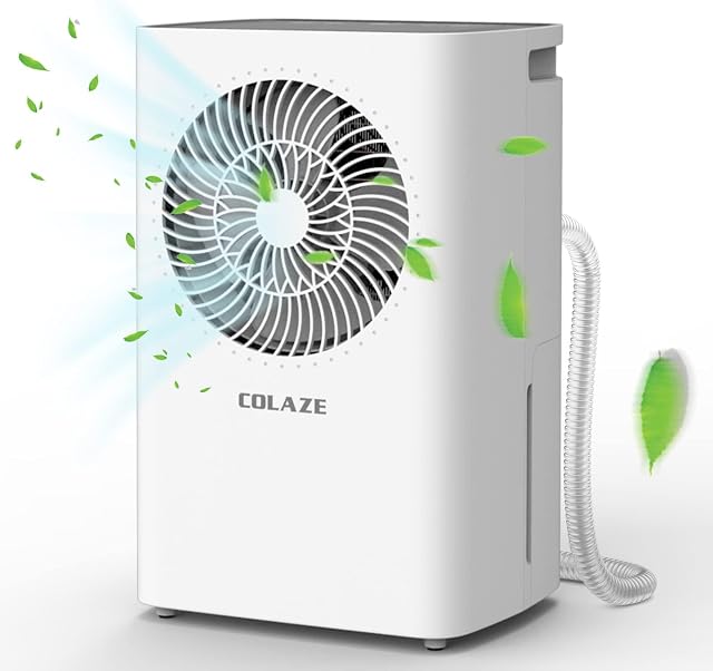 COLAZE 12L/Day Dehumidifiers for Home Damp Basement, Dehumidifiers for Drying Clothes, Large Dehumidifier with Drain Hose, Humidity Control, 24 H Timer, 2.2L Bucket, Auto& Manual Drain