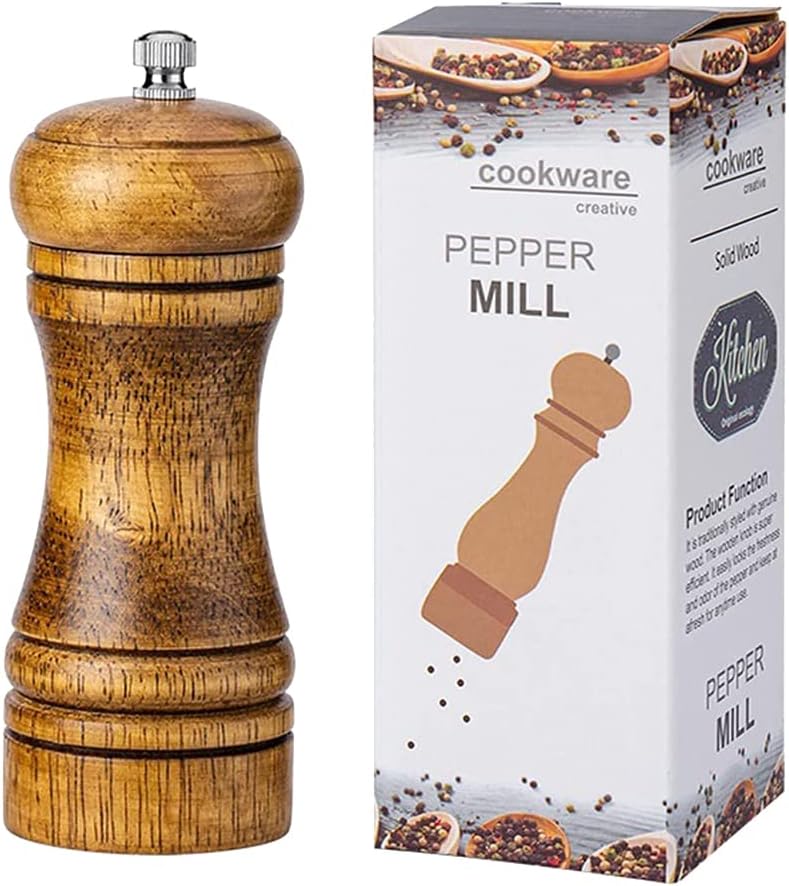 Amazon ペッパーミル 手動 ソルトミル スパイスミル 木製 粗い細かい 調節 岩塩 胡椒 花椒 山椒 ソルト 香辛料 調味料入れ