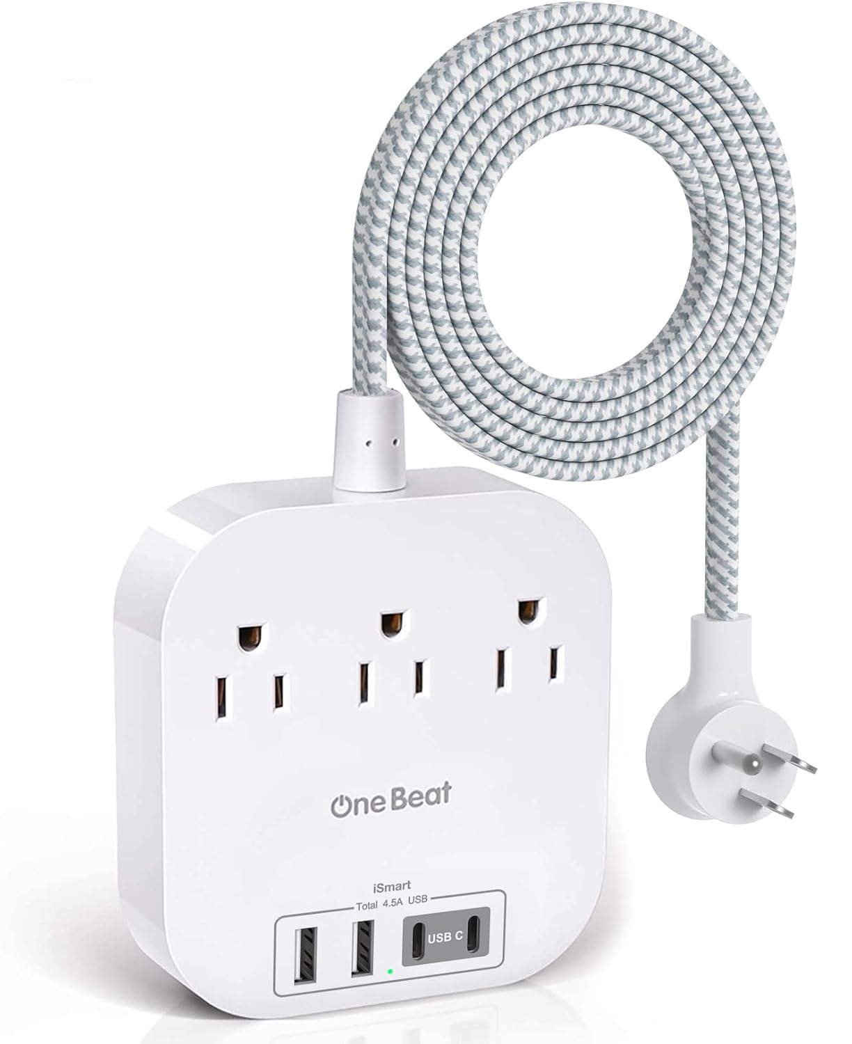 One Beat Power Strip with USB C 3 Outlets 4 USB Ports 22 5W 4 5A Desktop Charging
