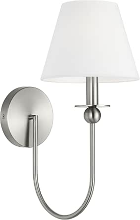 Scott Living 1-Light Elsay Transitional Wall Sconce Brushed Nickel DJW1111BS, Vanity Lights for Bathroom Decor, Bathroom Lighting Fixtures Over Mirror, Home Improvement Wall Lights for Bedroom Decor