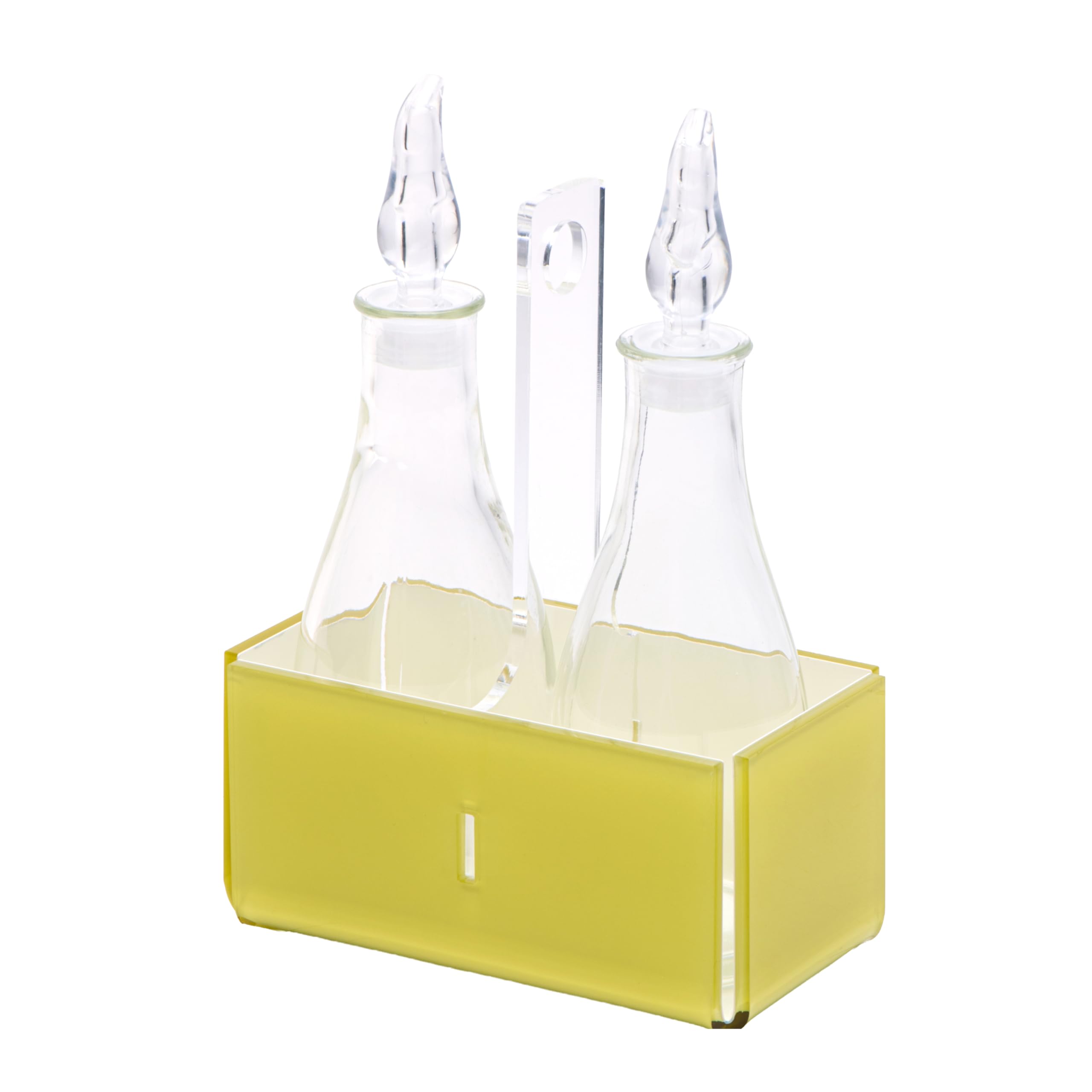 LINEE Recanati MEDITERRANEA Porta Olio e Aceto – Set Condimento in PMMA e Vetro 18x10x23 cm – Eleganza Contemporanea per la Tavola – Made in Italy (Giallo Trasparente/Bianco)