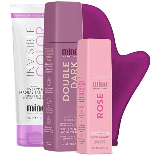 MineTan Self Tanner Kit - Coconut Water Self Tan Foams with Self Tanning Mitt Applicator + Exfoliating Mitt, Clean Self Tanner with Antioxidants, Vegan, Cruelty Free, No Fake Tan Smell, Orange Tones