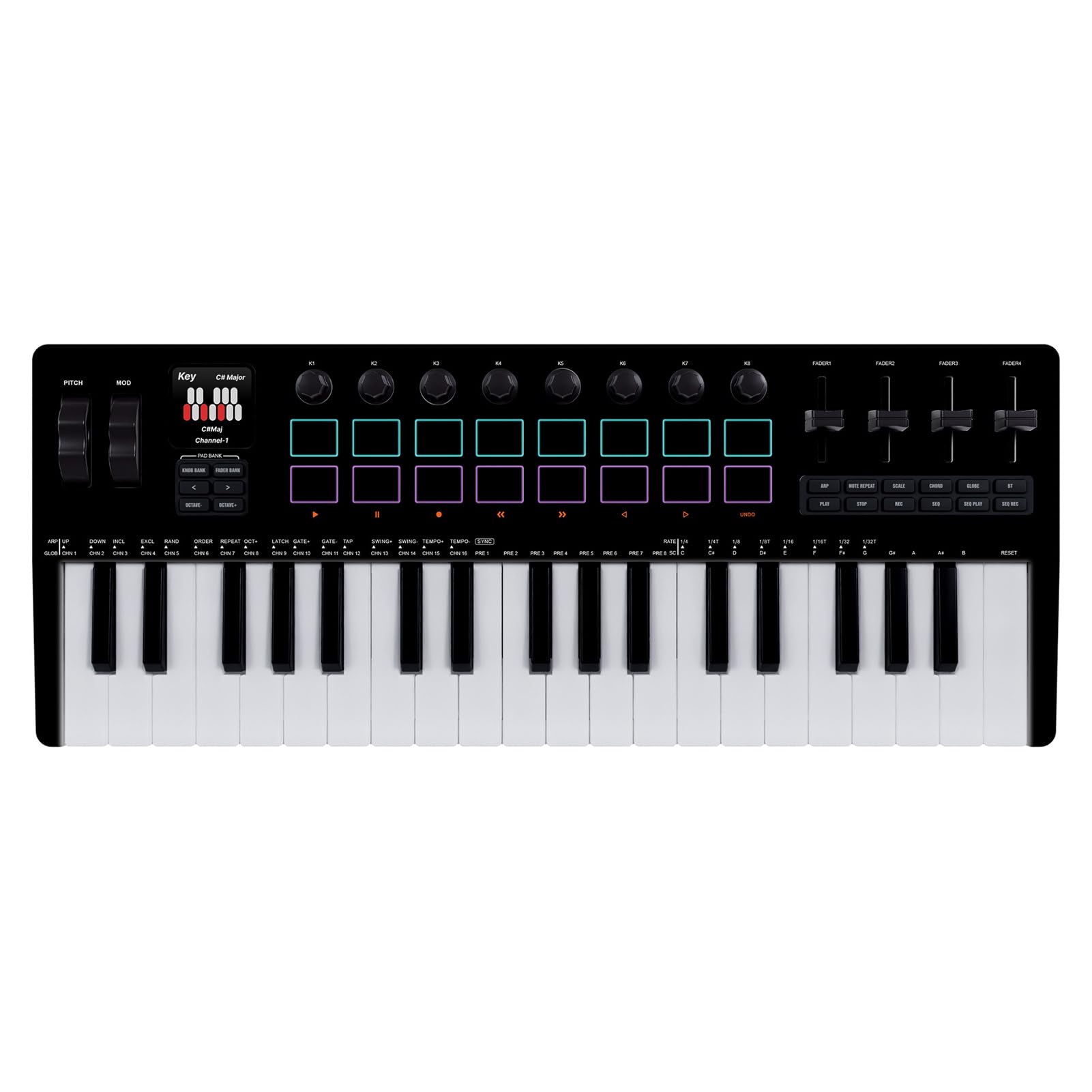 CHICIRIS Piano de Teclado, Controlador de Teclado MIDI USB de 37 Teclas con Almohadillas RGB, Herramienta de Producción Musical Portátil para Principiantes y Profesionales