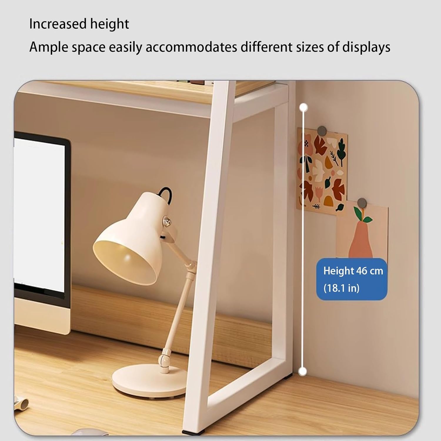 2-Tier Desktop Bookshelf Computer Desk Storage Cabinets Bookcase Organizer Computer Desktop Bookshelf Metal Bracket Shelf Freestanding Storage Rack Display Shelf For Home(White,115cm(45.3in))