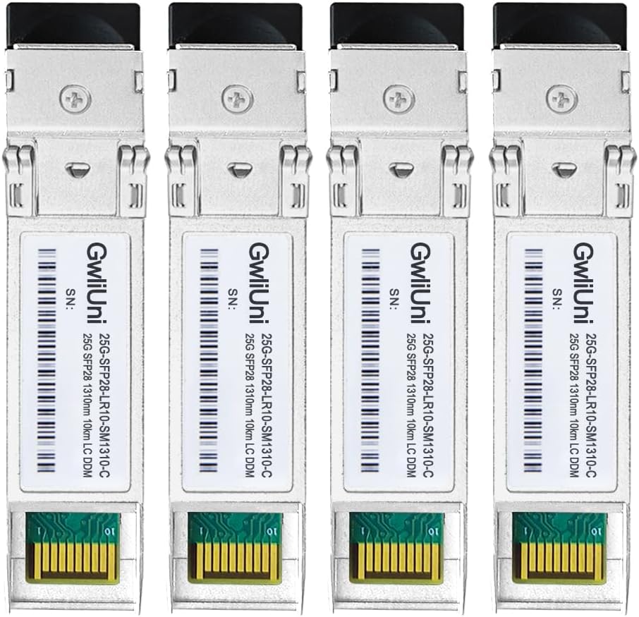 GwliUni 4Pcs 25G SFP28 Single Mode Fiber Module Network Transceiver, LR SM1310nm 10km, Duplex LC for Data Center Switch, Router, Firewall, Server etc.,