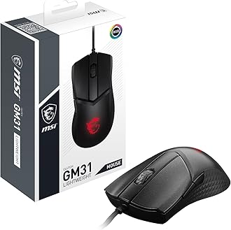 MSI Clutch GM31 Lightweight Gaming Mouse - 12000 DPI Optical Sensor, Right-Handed, 60M+ Click OMRON Switches, 6-Buttons, FriXionFree Cable, 1ms Latency, RGB Mystic Light, 58g - Wired