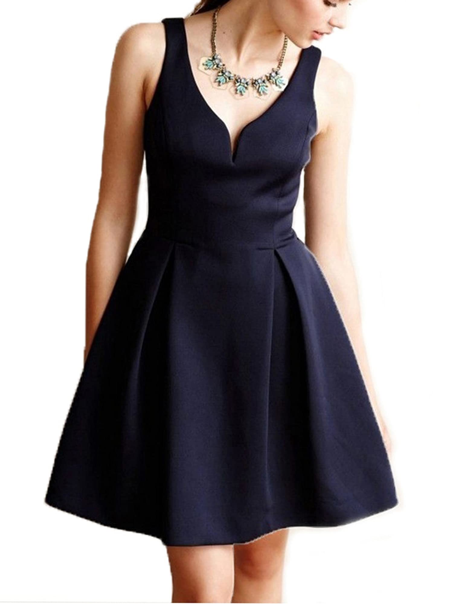 oxiuly Women's Sleeveless V Neck Casual Mini Dress Graduation Dinner Gowns Party Cocktail Dresses with Pockets OX366