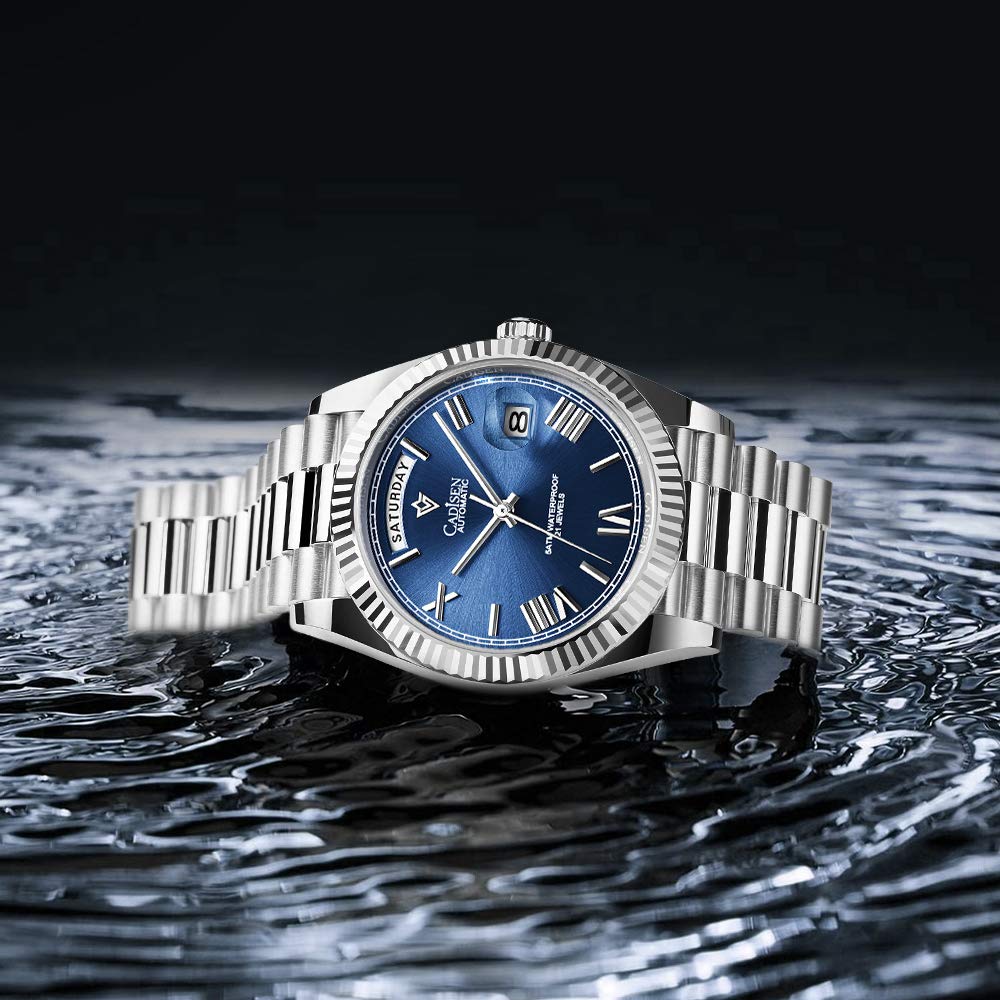 CADISEN Reloj automático para Hombre con Reserva de Marcha automática, Cristal de Zafiro, Resistente al Agua, Correa de Acero Inoxidable.