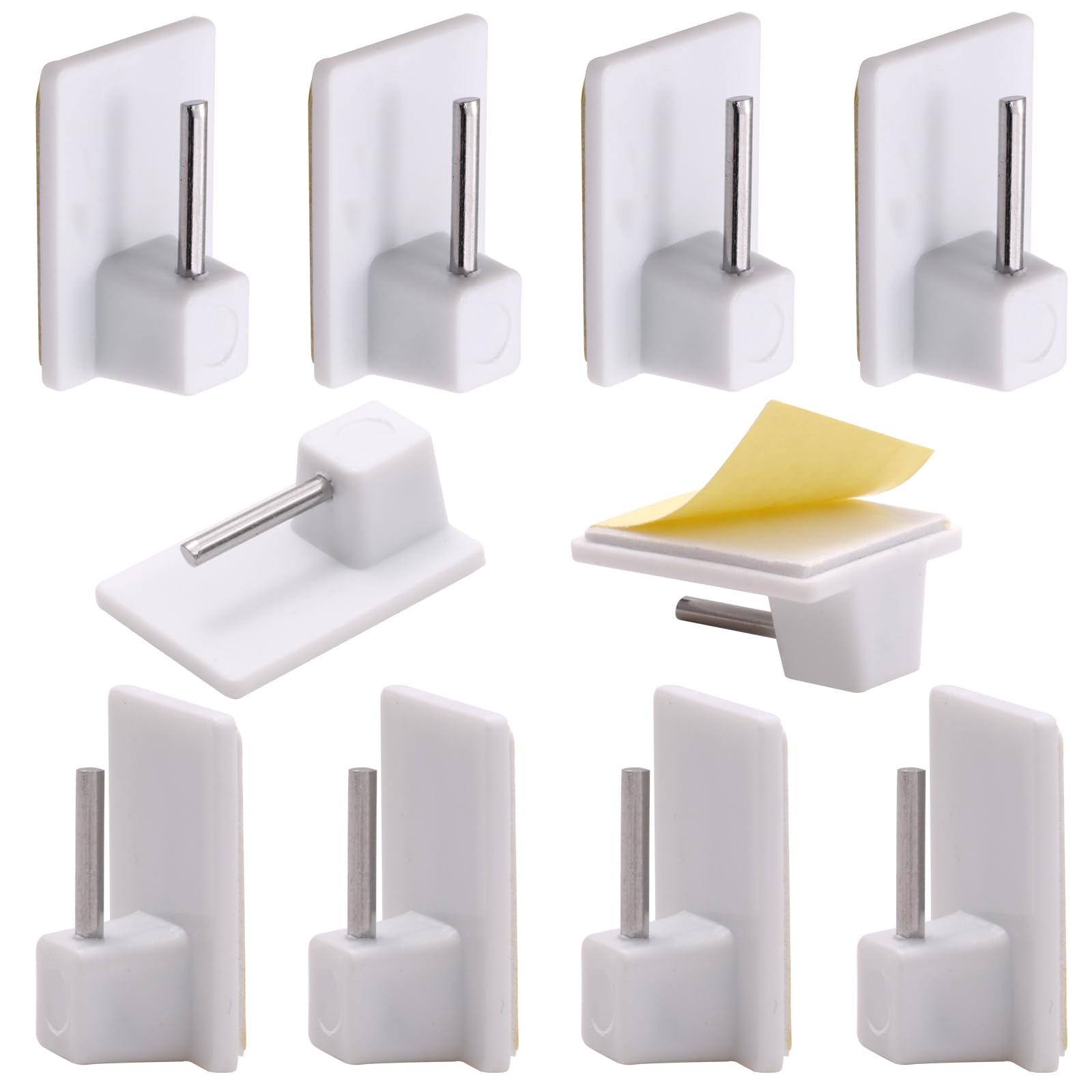 Nuttdoo White Self Adhesive Hooks,10 Packs Self-Adhesive Window Hooks Adhesive For Net Curtain Rods,Plastic Sticky End Hook