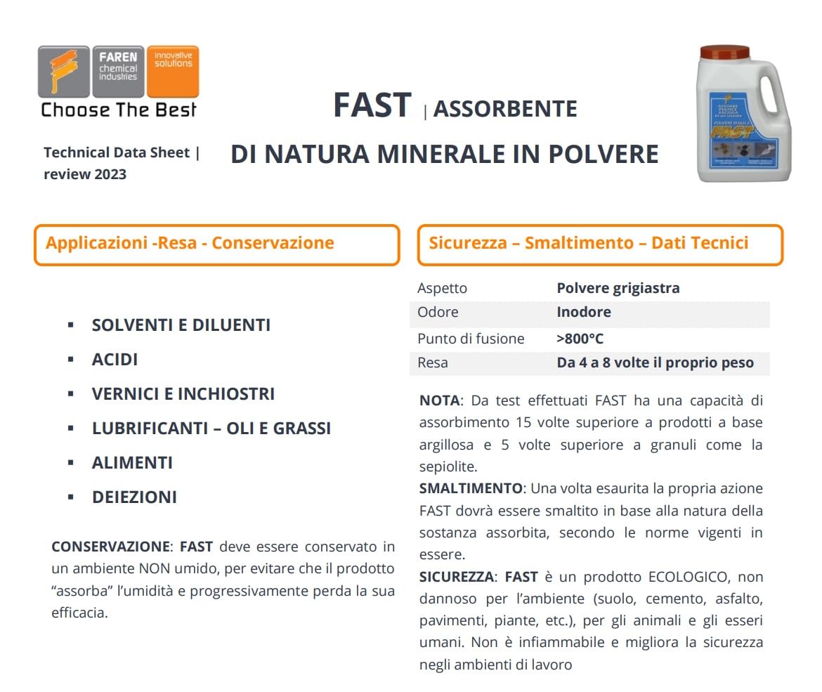 Faren FAST,Polvere Assorbente di Natura Minerale,ideale per pulire QUALSIASI liquido(come Oli,Vernici,Acidi,Grassi),Ecologico, 5Kg (4)