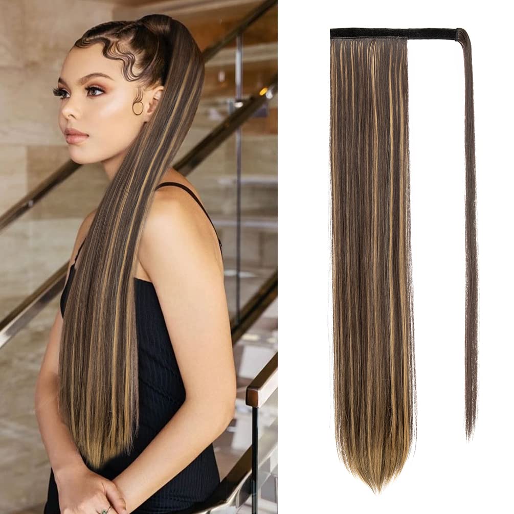 Long Straight Clip-In Ponytail Extension, Heat Resistant Synthetic Hair Amazon.com : Long Straight Wrap Around Clip In Ponytail Hair  main image 3