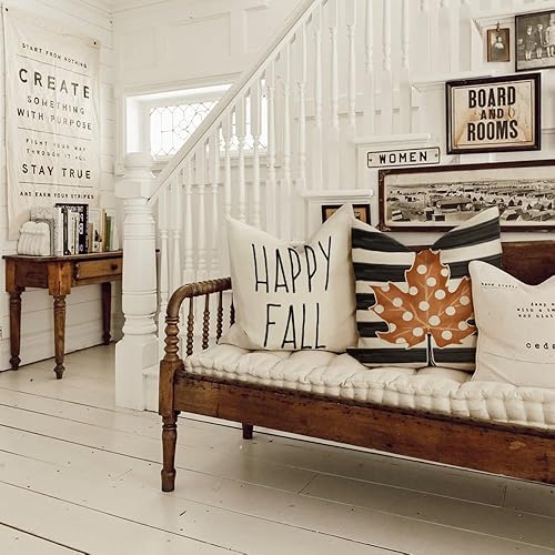 Miniatura 4 de GEEORY Juego de 4 fundas de almohada decorativas de otoño de 18 x 18 pulgadas, diseño de calabaza, hoja de arce para exteriores, diseño de rayas