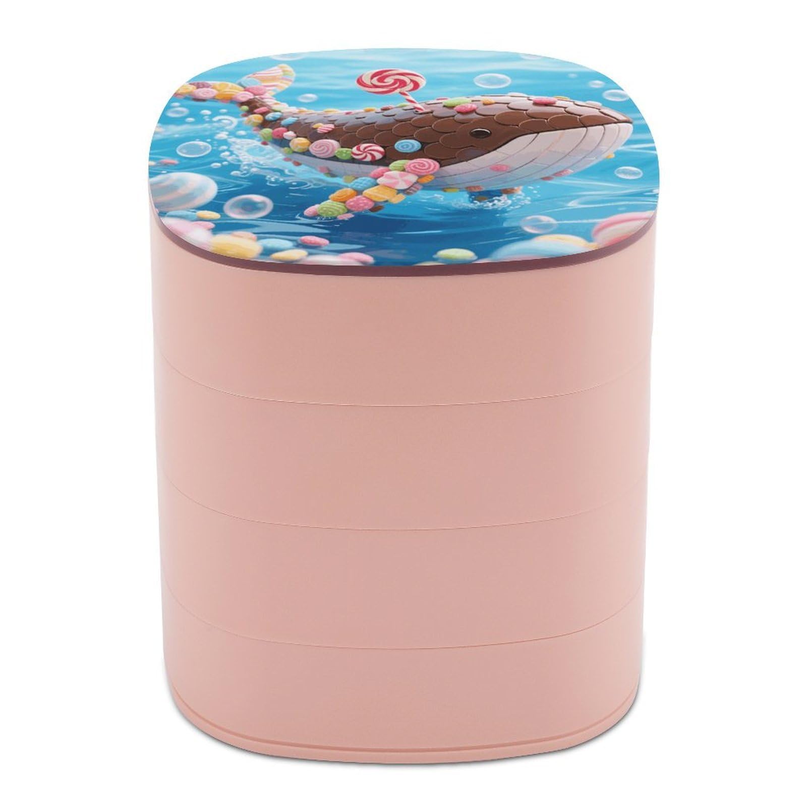 VstaDank Candy Whale Jewelry Box with Mirror 4-Layer Rotating Jewelry Tray Case Portable Jewelry Case Trinket Boxes Trinket Cases Travel Jewelry Organizer Earrings Storage Box