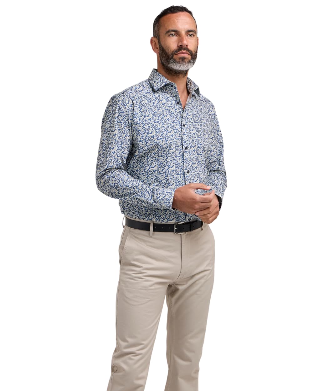 Double TWO Camicia da uomo classica con stampa floreale a maniche lunghe con bottoni