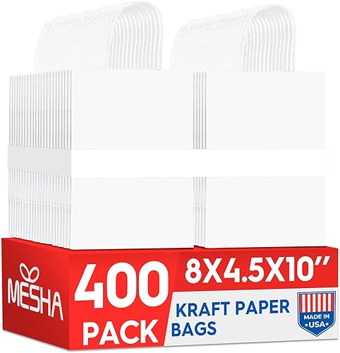 Miniatura 18 de Bolsas de papel kraft Mesha 5.25 x 3.75 x 8 pulgadas marrones pequeñas con asas a granel, paquete de 300 para pequeñas empresas, recuerdos