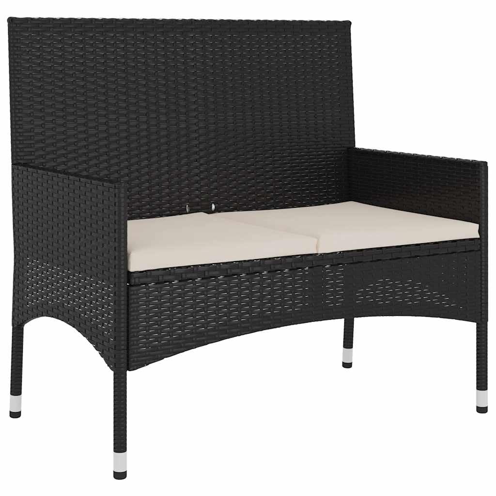 2-Seater Garden Bench, Outdoor Bench with Cushions, Seating with Backrest and Armrest for Patio and Terrace, Black Poly Rattan