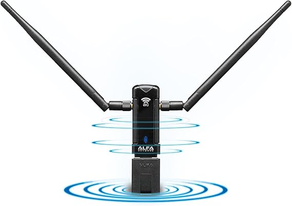 ALFA Network AWUS036AC Long-Range Wide-Coverage Dual-Band AC1200 USB Wireless Wi-Fi Adapter w/High-Sensitivity External Antenna - Windows, MacOS & Kali Linux Supported