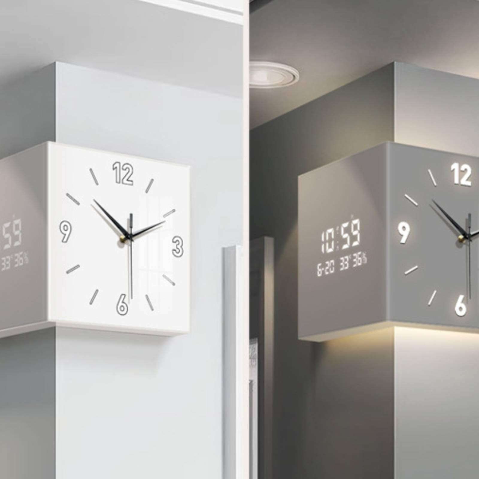 Orologio da Parete Elettronico Orologio Digitale Orologio Angolare Orologio a Doppia Faccia con LED Laterale Quadrante Doppio Struttura in Acrilico E