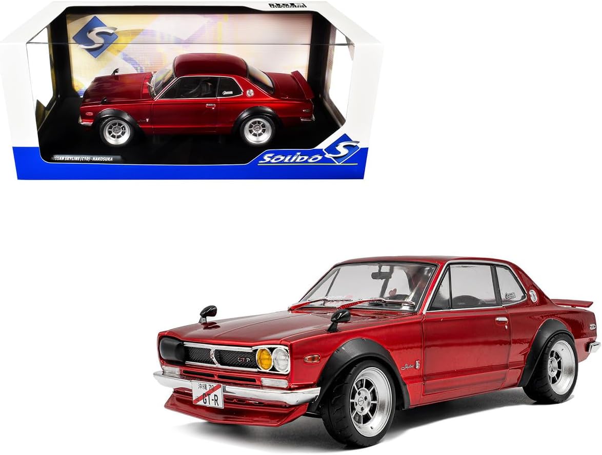 Diecast Model Car Compatible for 1970 Nissan Skyline (C10) Hakosuka RHD (Right Hand Drive) Red Metallic 1/18 Scale Solido S1813002