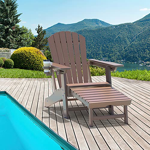 Torva Folding Adirondack Chair Lawn Outdoor Fire Pit Chairs Adirondack Chairs Weather Resistant/Adirondack Retractable Ottoman（Brown Color） #TOP1