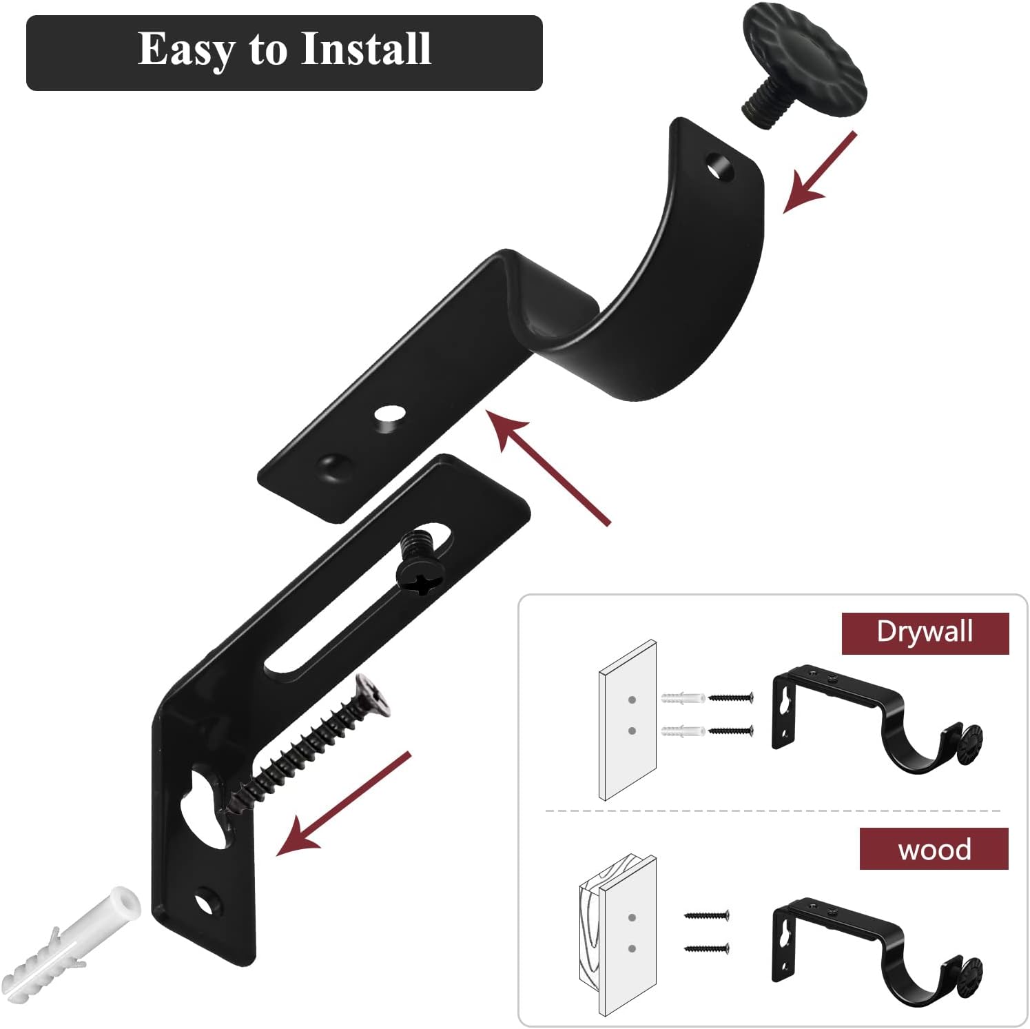 Buy Curtain Rod Bracket, Adjustable Curtain Rod Holders 1 Inch Black