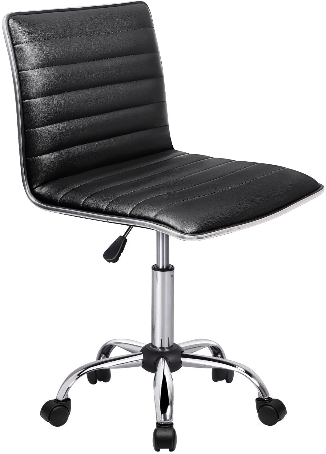 OFIKA Armless Office Desk Chair Adjustable Task Chair Low Back Faux Leather Ribbed Swivel Chair Home Computer Chair