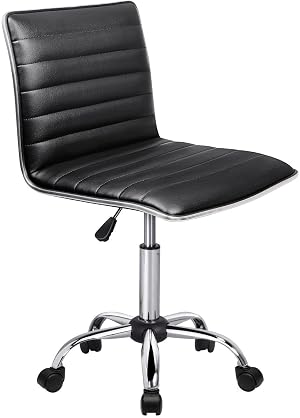 OFIKA Armless Office Desk Chair Adjustable Task Chair Low Back Faux Leather Ribbed Swivel Chair Home Computer Chair