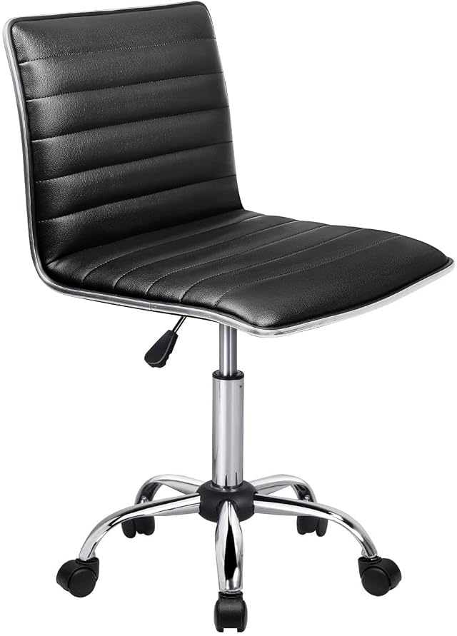 OFIKA Armless Office Desk Chair Adjustable Task Chair Low Back Faux Leather Ribbed Swivel Chair Home Computer Chair