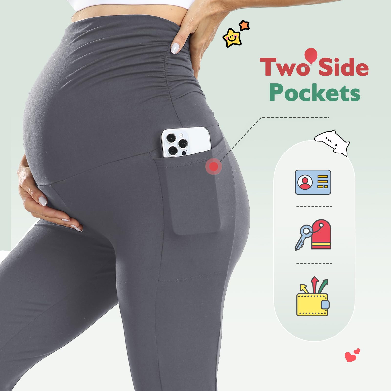 Nlieanuc Leggings Premaman Donna a Vita Alta Leggins per Gravidanza con Tasche Pantalone Premaman Donna Morbido