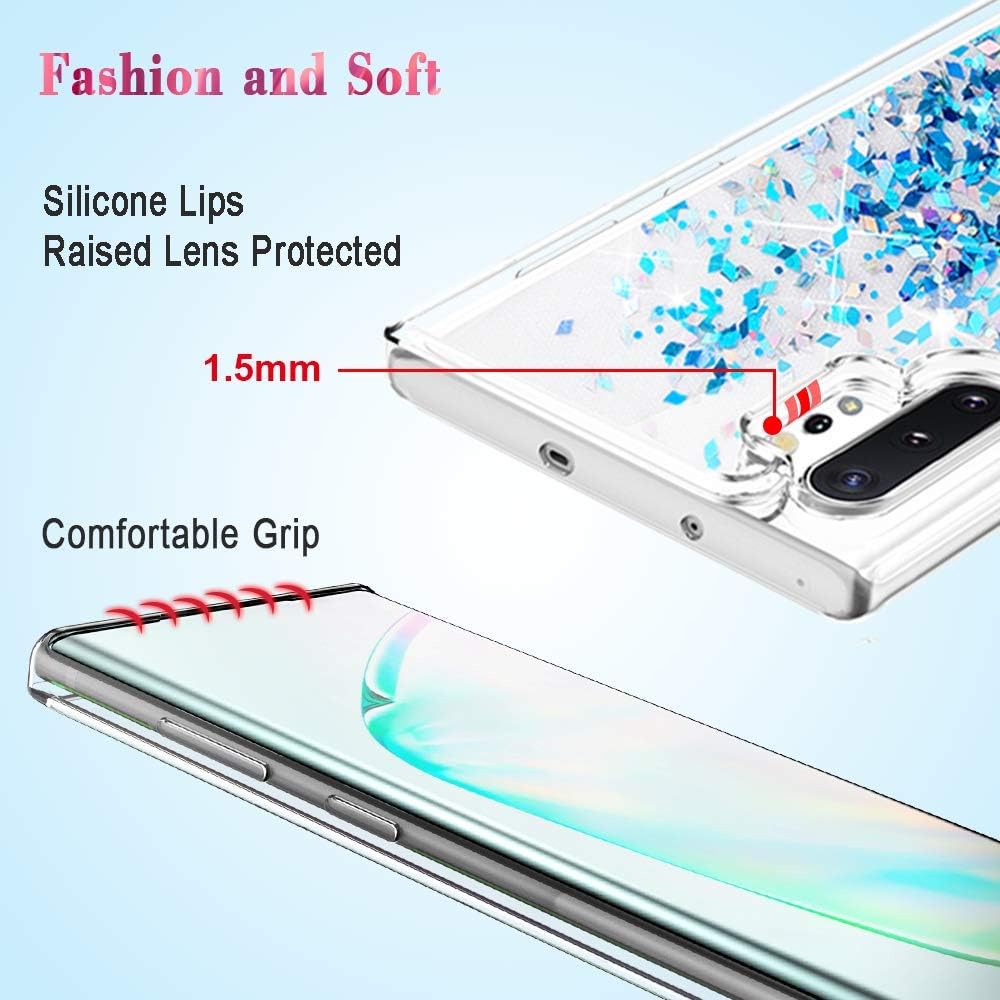 Caka Case for Galaxy Note 10 Plus Glitter Case Liquid Bling Shiny Luxury Flowing Sparkle Shining TPU Clear Cute Women Girls Phone Case for Samsung Galaxy Note 10+ Plus 5G (6.8 inch) (Blue)