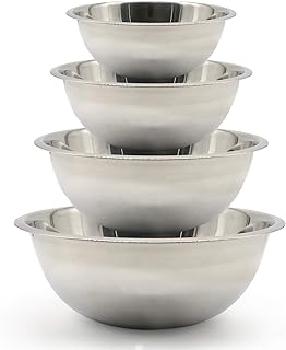 Lot de 4 bols mélangeurs en acier inoxydable de qualité supérieure - Tailles : 1,2 L, 2,3 L, 4 L et 6,5 L - Idéaux pour la cuisine, la pâtisserie, la préparation.