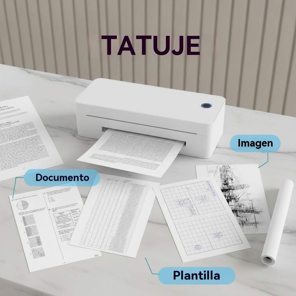 A401 Impresora de Plantillas para Tatuajes Bluetooth, 300DPI Impresora Térmica Portátil para Transferencias y Papel A4, Inalámbrica para Principiantes y Profesionales