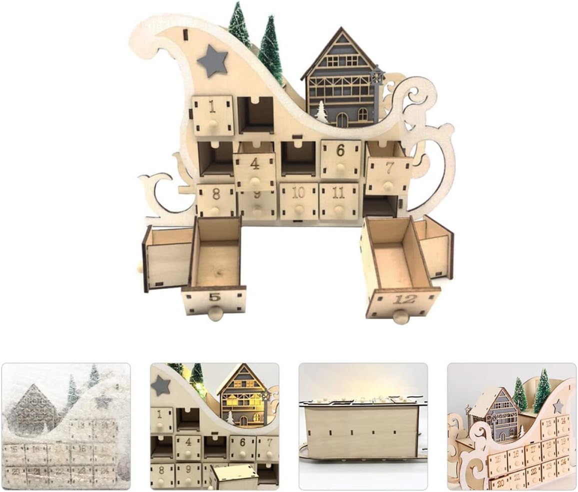 Homoyoyo 1PC wooden christmas calendar wood advent calendar christmas Opening Drawers countdown home decorations ornament vintage pendant