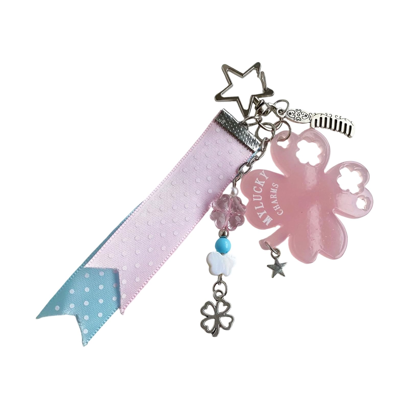 BWANGIAO Four Leaves Clovers Keychain Handmade Acrylic Keyring With Lace And Polkas Dot Stylish Backpack Accessory