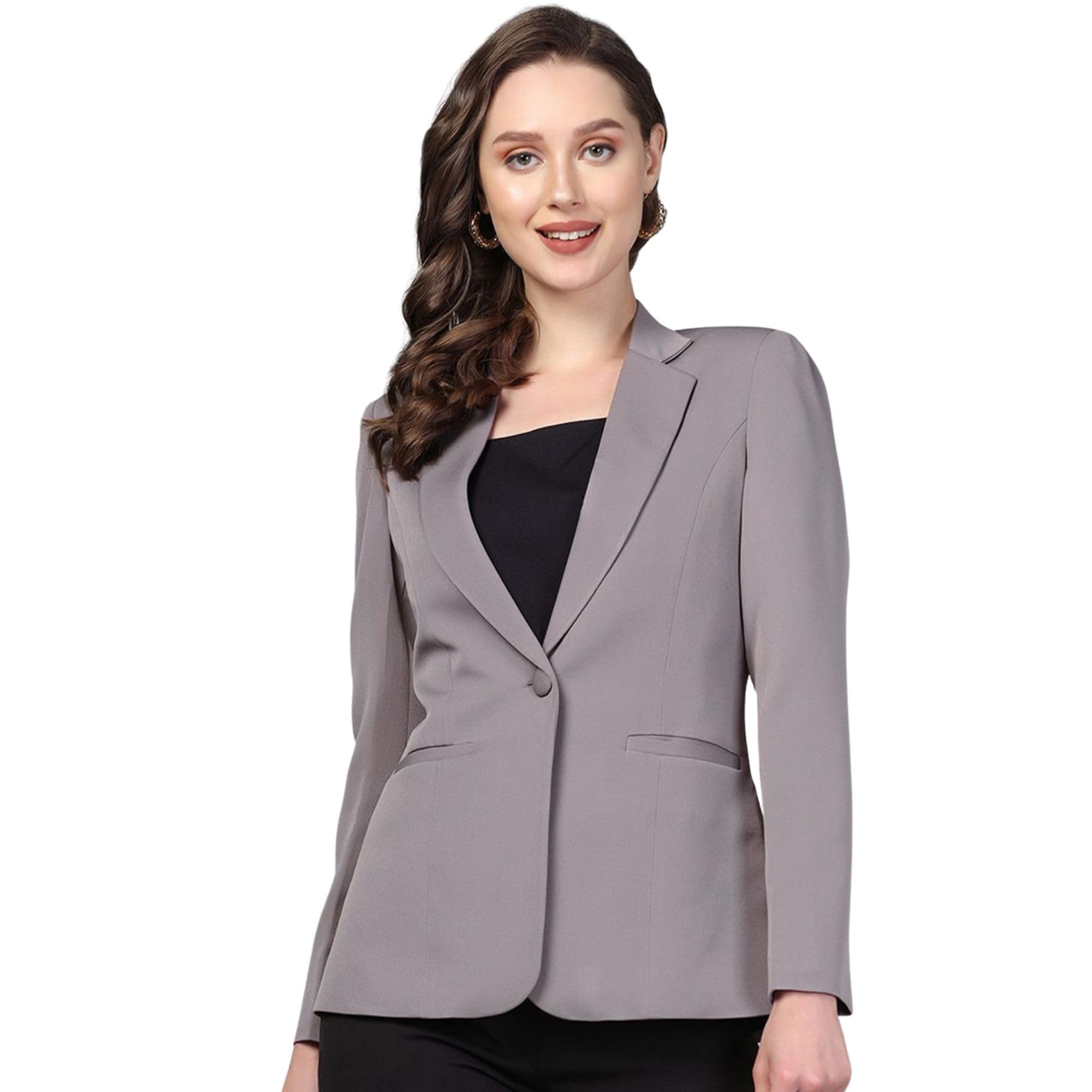 powersutra Women's Stylish Grey Formal Blazer | Comfort Fit with Stretch Fabric | Notched Lapel | Single-Breasted with Button Closure | Long Sleeves | Versatile Office & Smart Casual Wear Blazer-picture-22