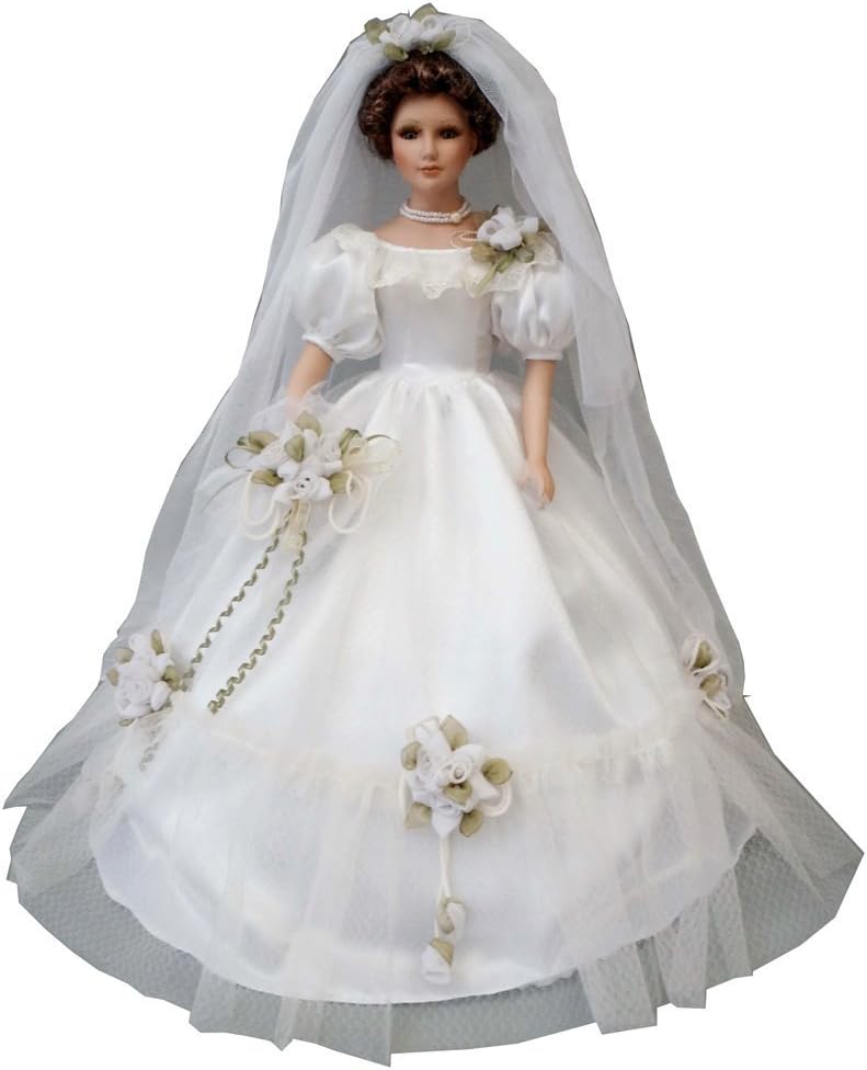 Cosette Spinning Music Collect Umbrella Dress Porcelain Bridal Wedding Prink Ivory Doll (White)