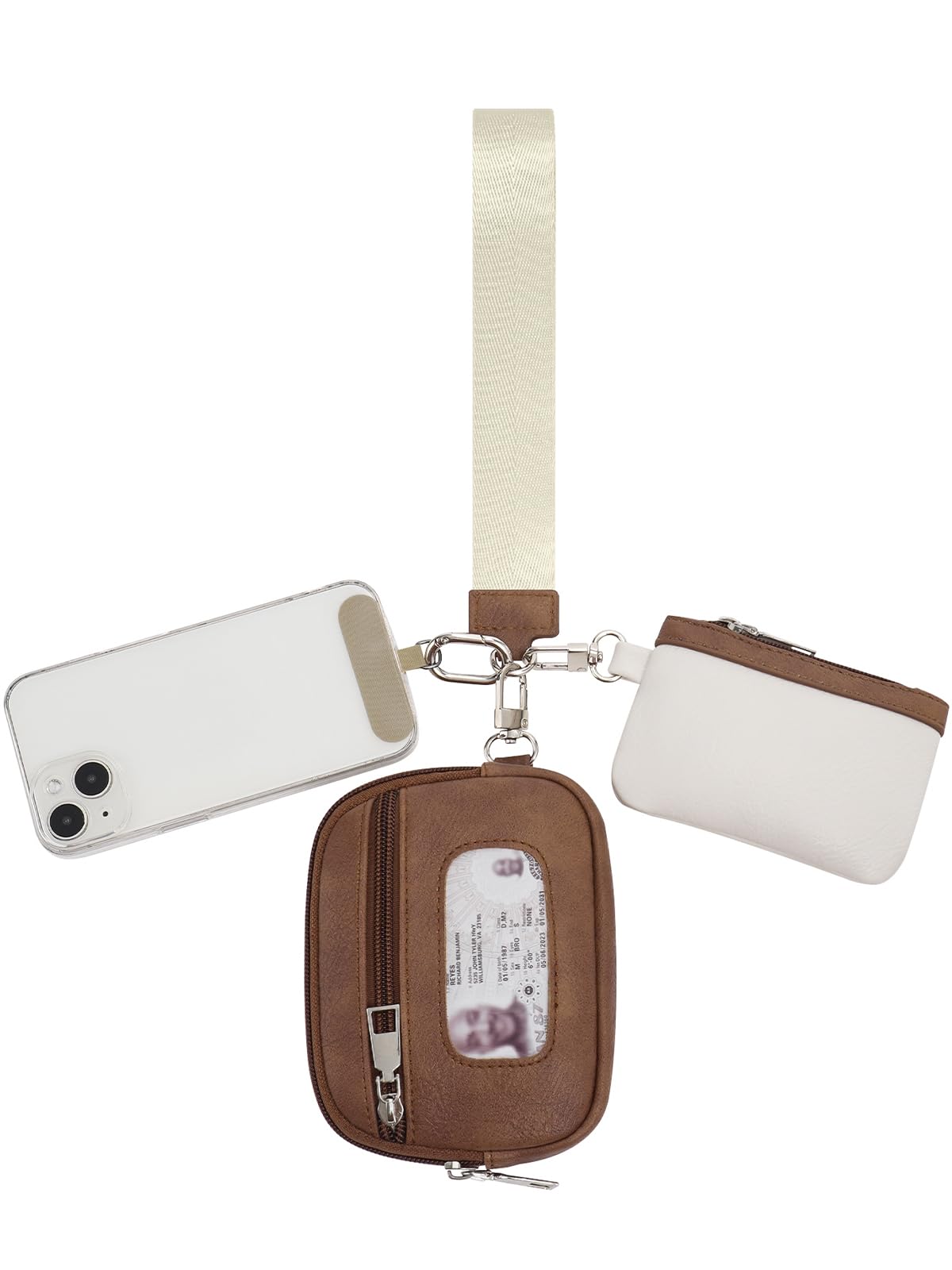 Keychain Wallet Mini Zip Around Dual Pouch Wristlet Detachable Coin Purse for Women and Men with Phone Tether Tab