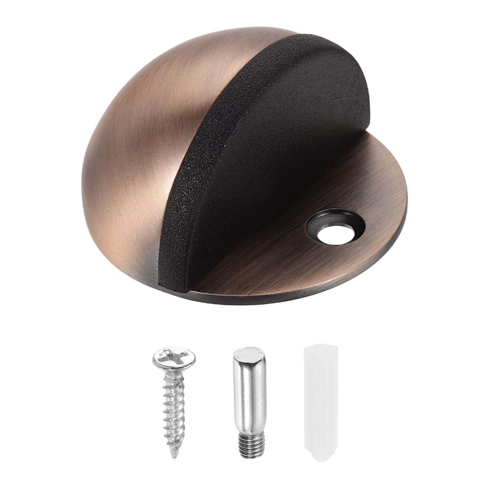 sourcing map Low Dome Floor Door Stop, 45mm Dia. Stainless Steel Door Stopper, Half Dome Rubber Bumper Wall Protector with Screws for Bedroom Bathroom Office, Red Bronze โ image 1