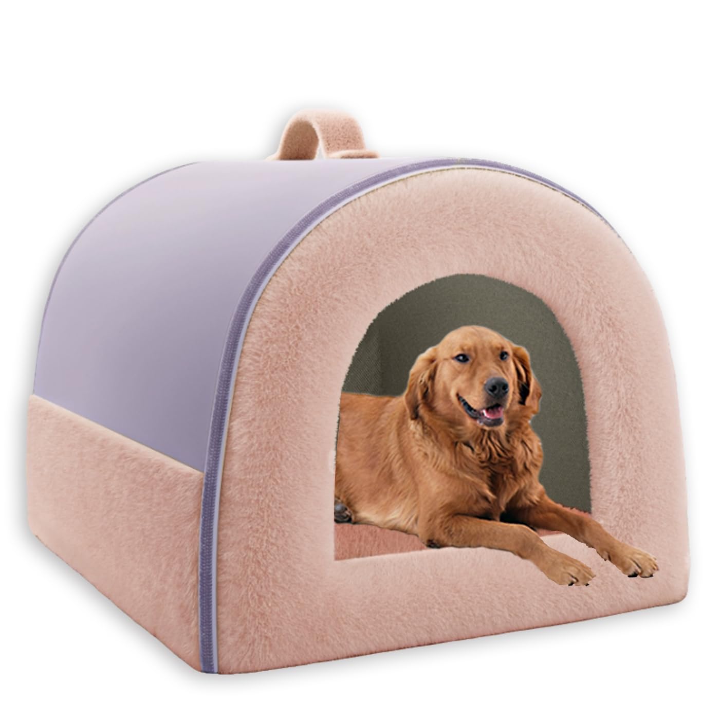 Extra Large Dog Bed House,Cozy Dog House Indoor Plush Pet Cave Bed Crate Mattress Non-Slip Bottom Pet Beds with Removable Cushion for Indoor Pets (L-56 * 43 * 43CM,Purple-A)