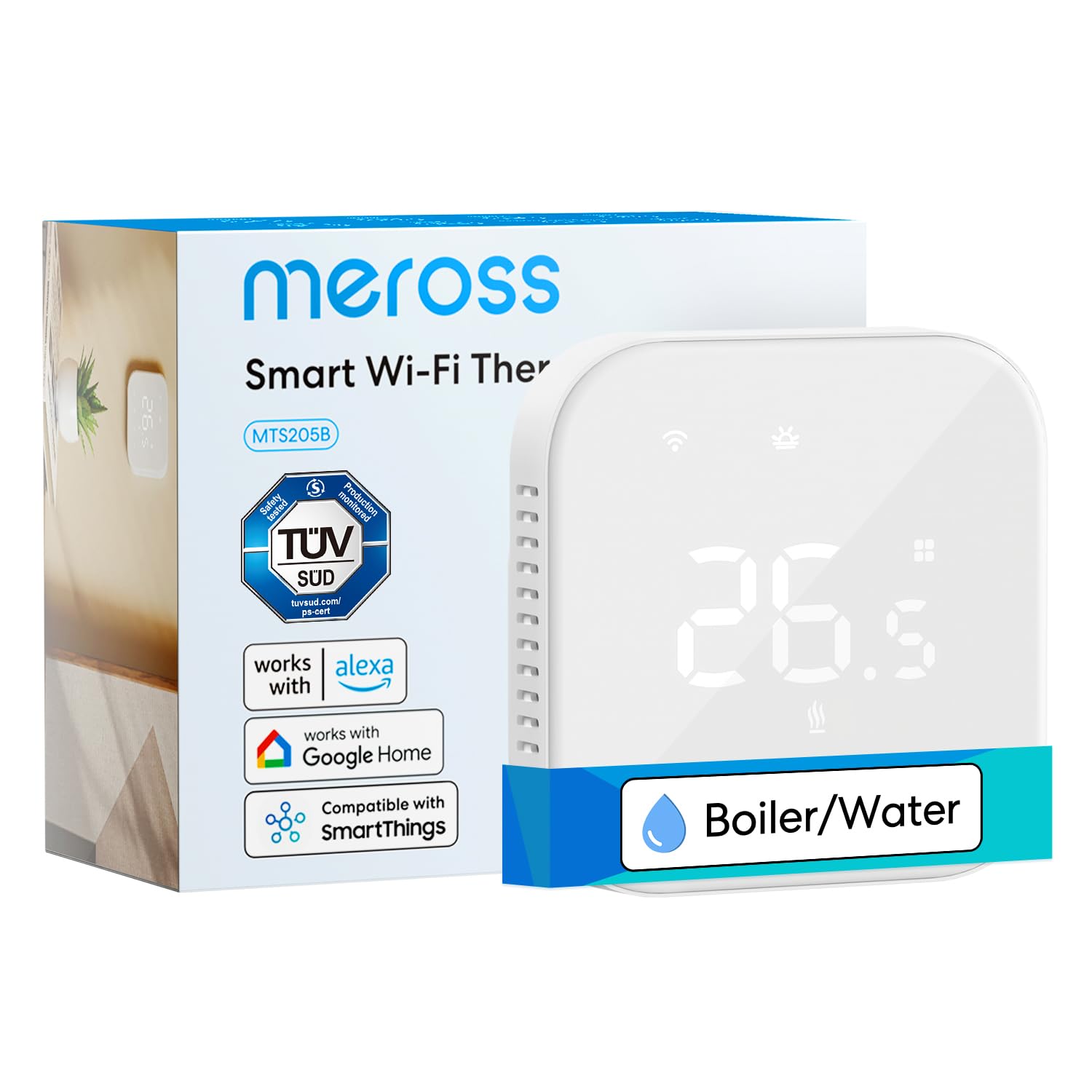 Meross Termostato Calefaccion WiFi para Calderas, Termostato WiFi para Calefacción por Suelo Radiante Agua, Termostato Inteligente de Pared Compatible con Alexa, Google Home, y SmartThings Certificado ClimatePartner